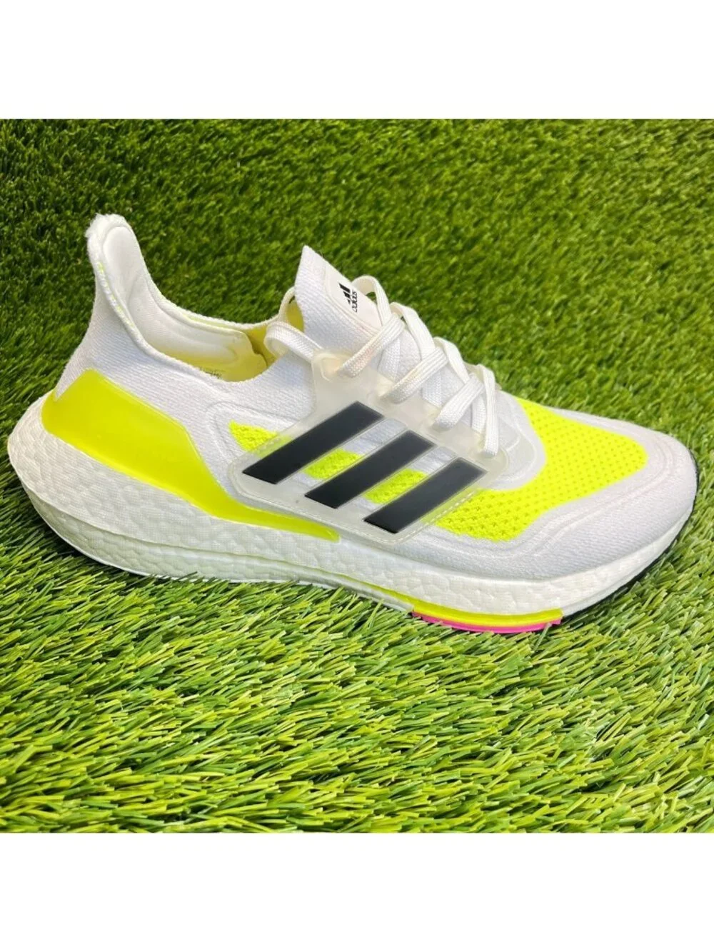 Adidas UltraBoost 21 Boys Size 7Y White Yellow Athletic Running Shoes Sneakers